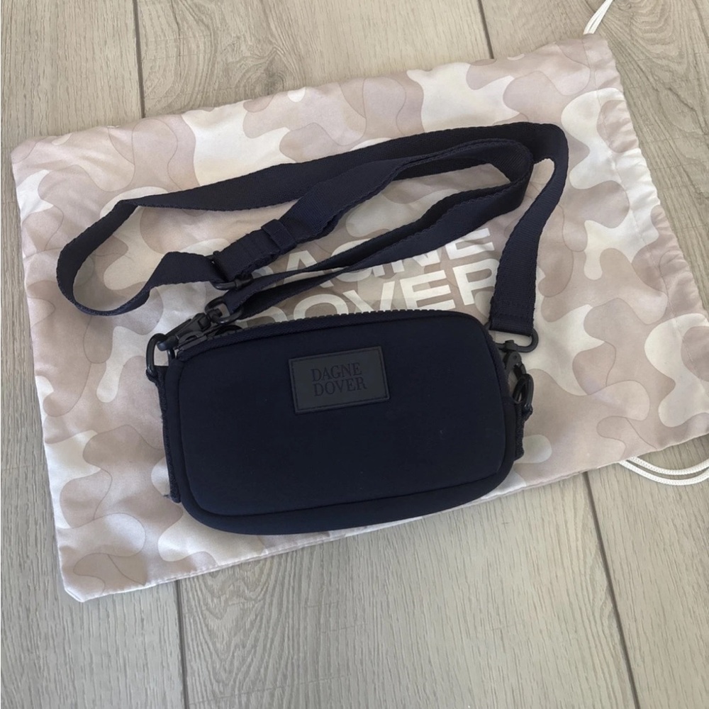 Dagne Dover Mara Phone Sling Neoprene Crossbody Bag  Blue Zip Close